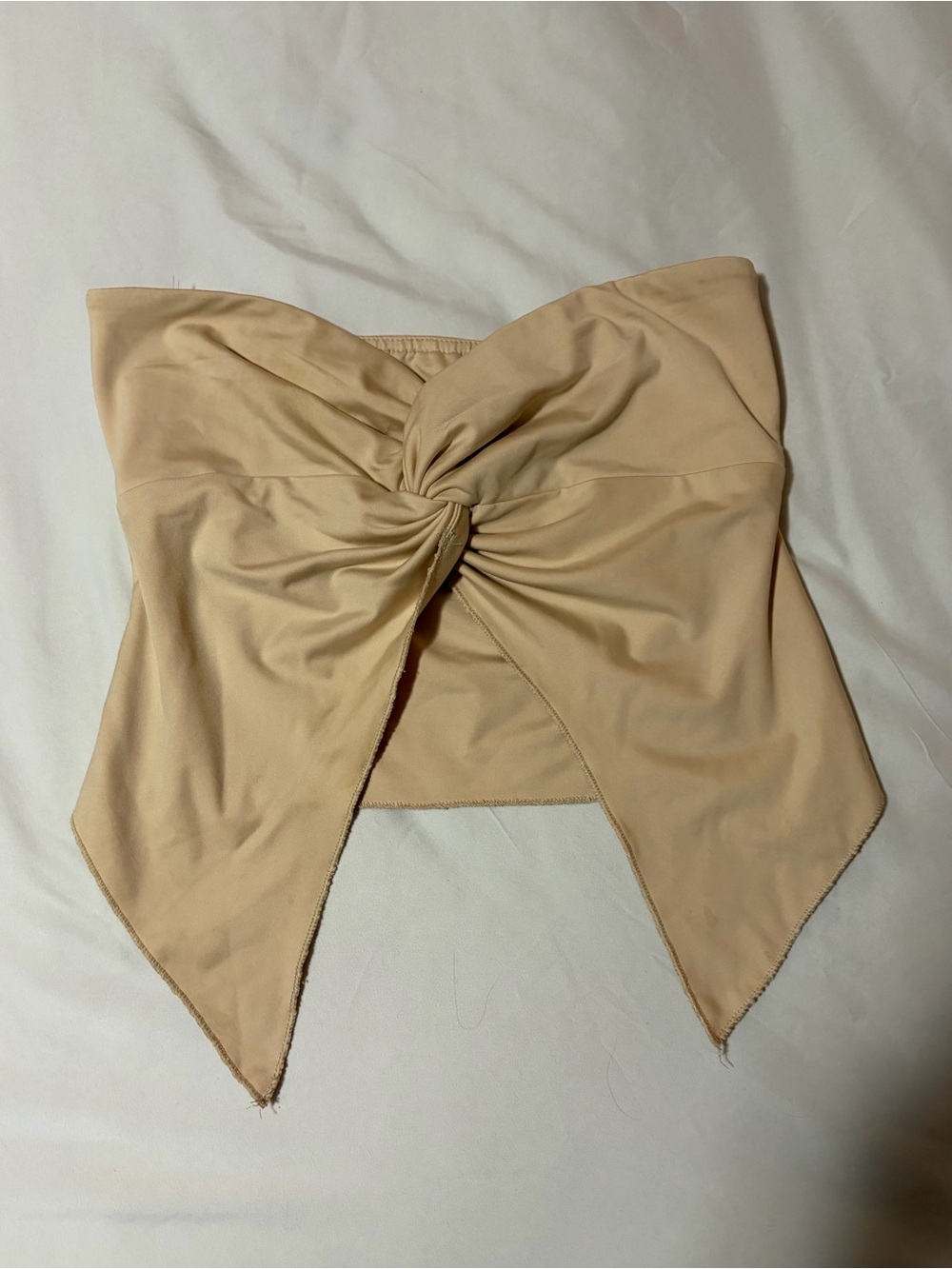 Strapless Knot-Front Bandeau Top — Beige Nude